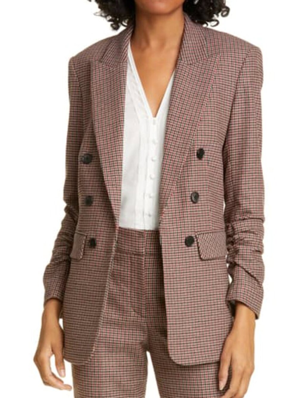 Veronica Beard Beacon Check Dickey Jacket Size 0 Houndstooth Ruched Sleeve Blaze